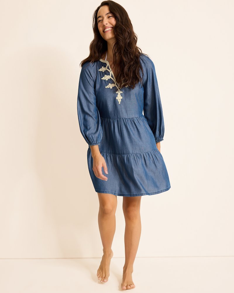 Chambray Embroidered Coverup Dress