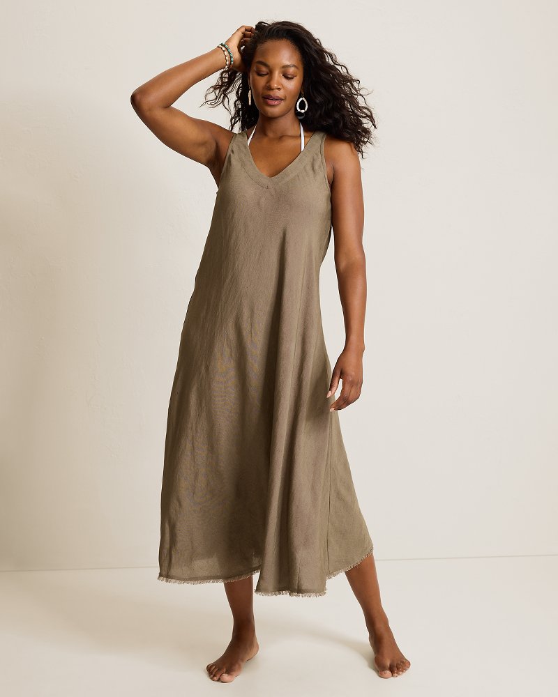 St. Lucia Linen-Blend Bias-Cut Coverup Dress