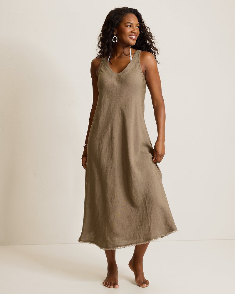 St. Lucia Linen-Blend Bias-Cut Coverup Dress