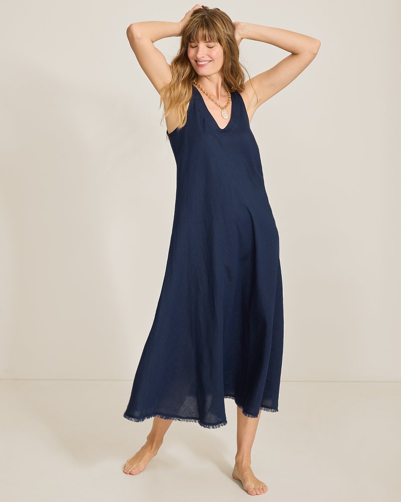 St. Lucia Linen-Blend Bias-Cut Coverup Dress