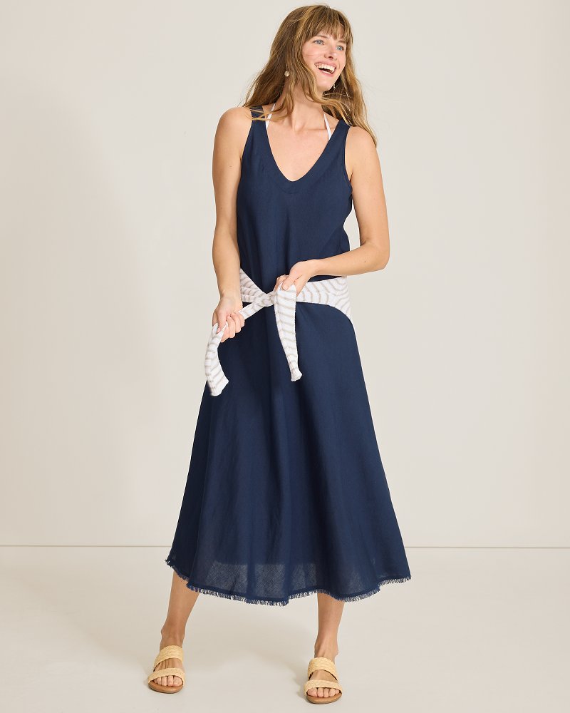 St. Lucia Linen-Blend Bias-Cut Coverup Dress