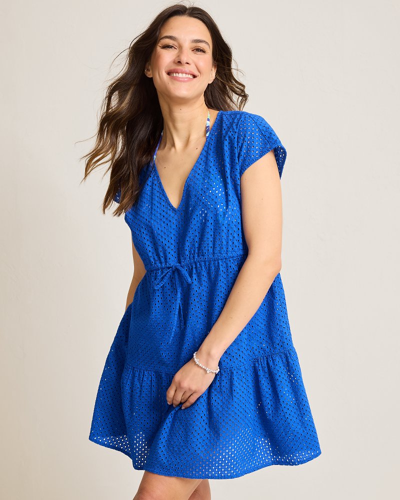 Eyelet Cotton V-Neck Coverup Dress