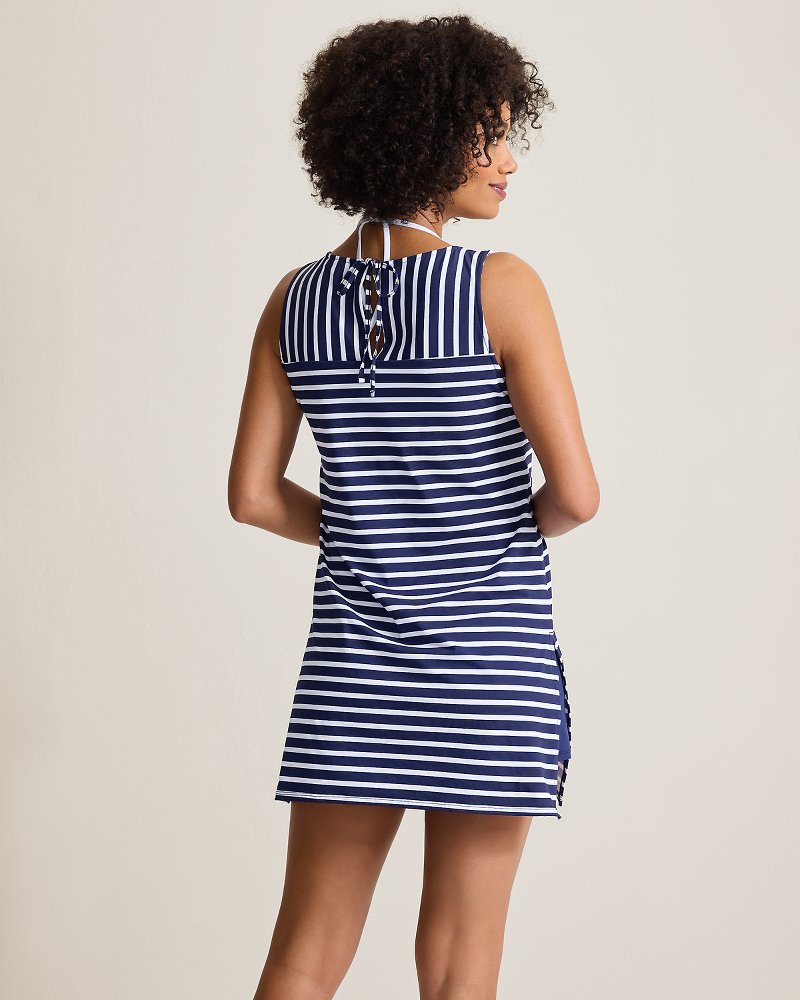 Coastline Stripe High-Neck Beach Romper