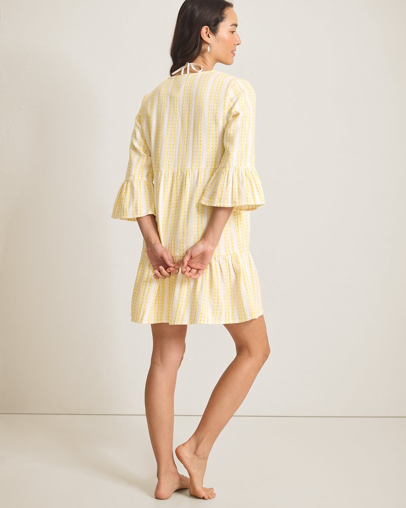 Thumbnail for Cotton Dobby Stripe Tiered Coverup Dress