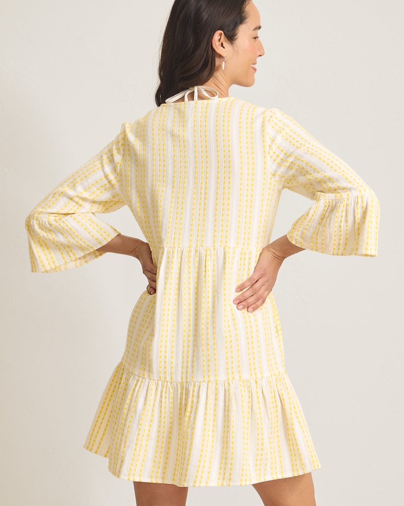 Thumbnail for Cotton Dobby Stripe Tiered Coverup Dress