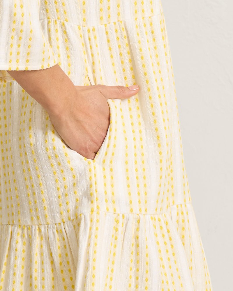 Thumbnail for Cotton Dobby Stripe Tiered Coverup Dress