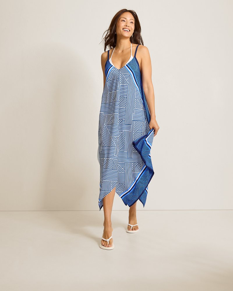 Fractured Stripe Scarf Coverup Dress