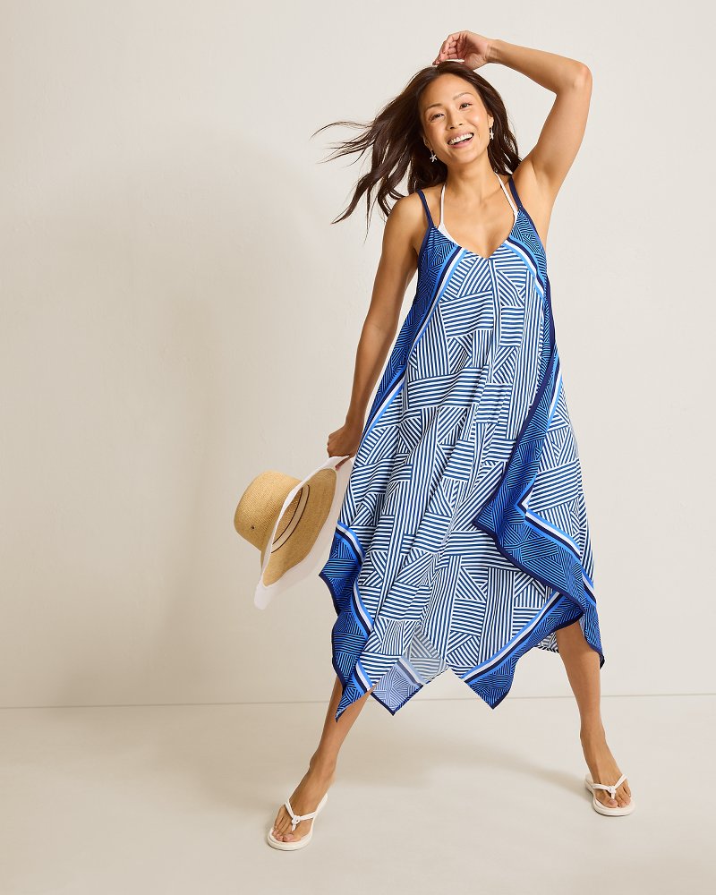 Fractured Stripe Scarf Coverup Dress