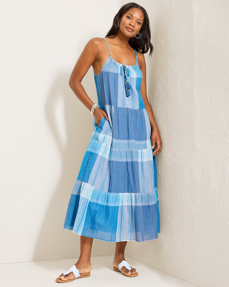 Plaid Tiered Midi Coverup Dress