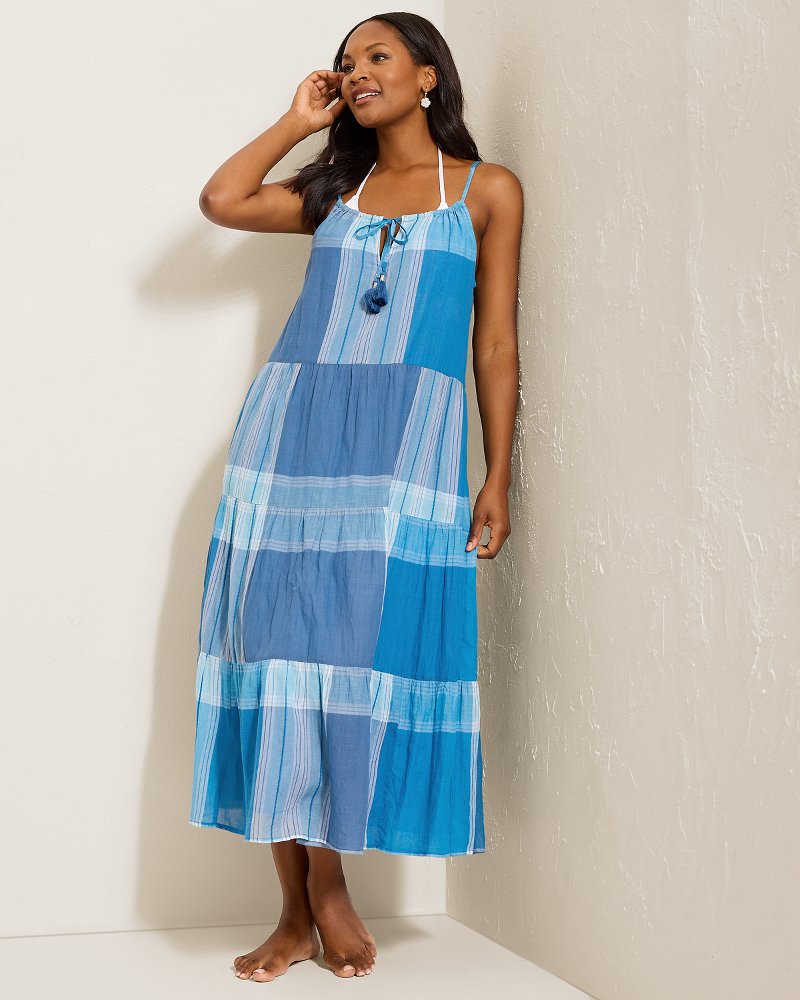 Plaid Tiered Midi Coverup Dress