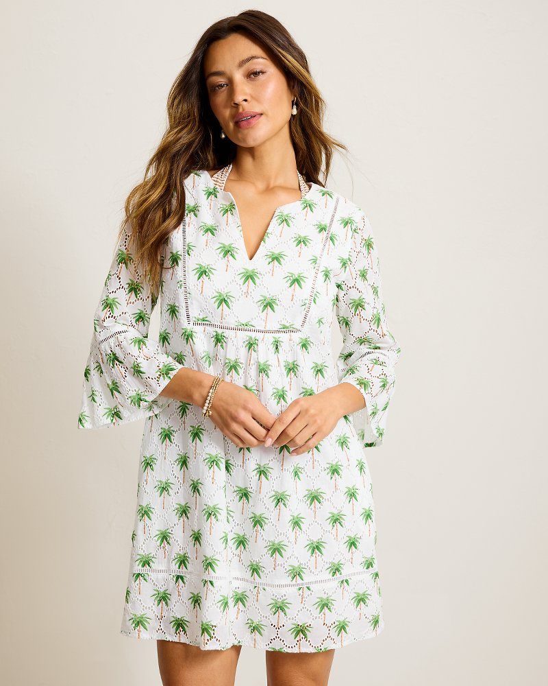Eyelet Cove Split-Neck Coverup Dress