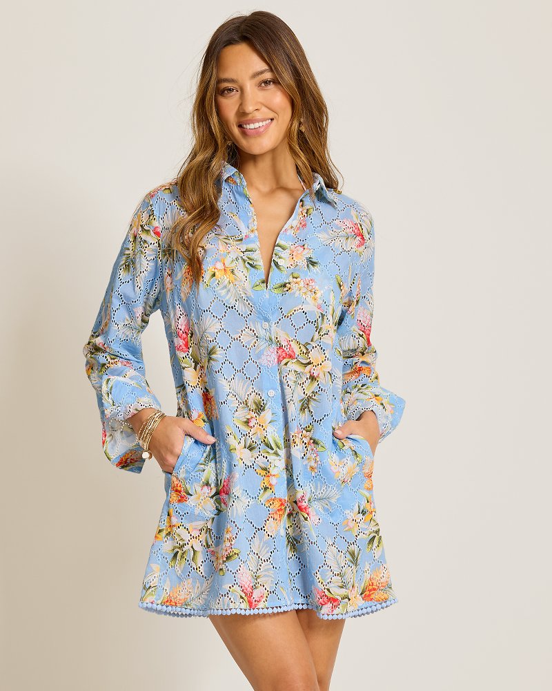 Ginger Flowers Eyelet Boyfriend Beach Shirt