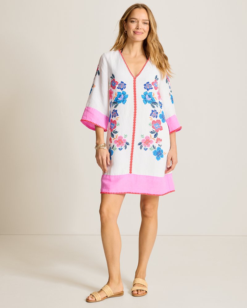 St. Lucia Tropi Flora Linen-Blend Beach Tunic