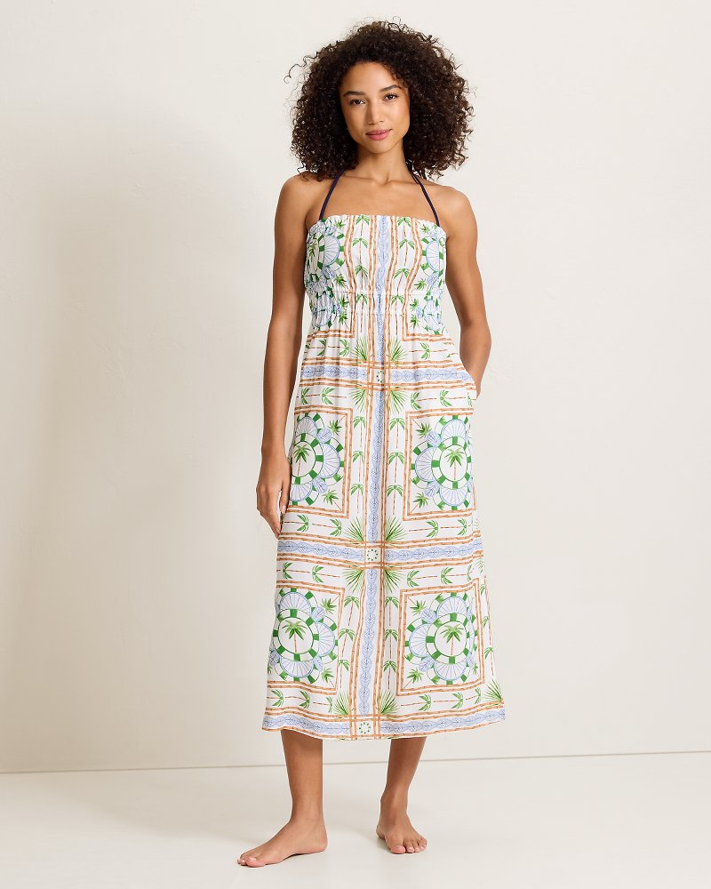 Poolside Palms Strapless Midi Coverup Dress