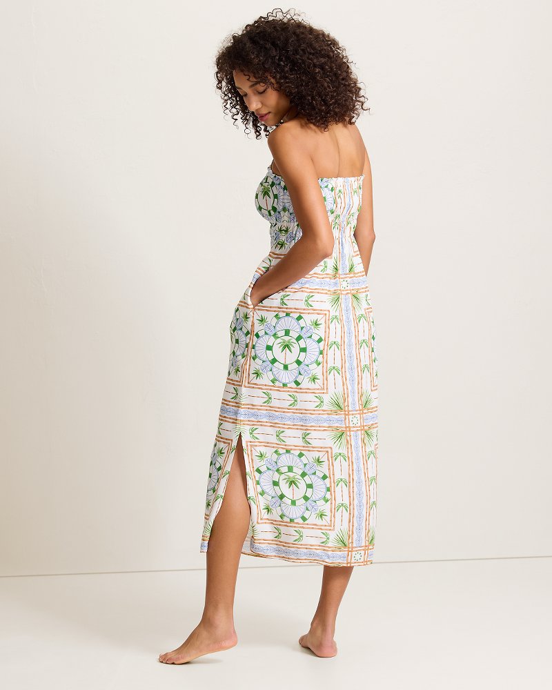 Poolside Palms Strapless Midi Coverup Dress