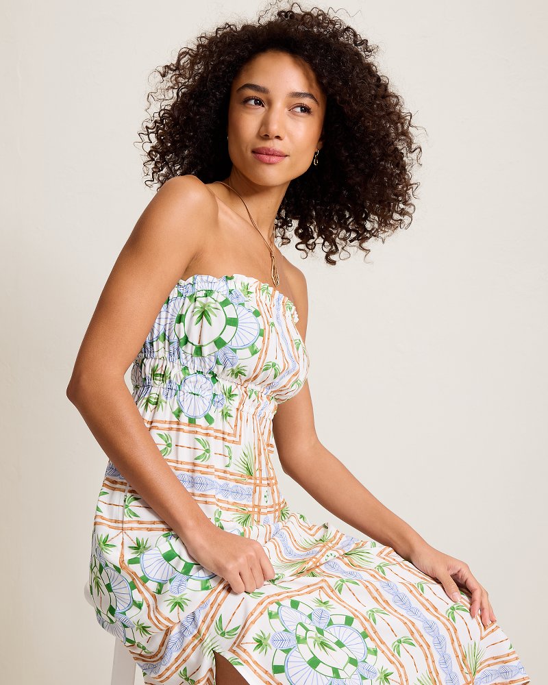 Poolside Palms Strapless Midi Coverup Dress