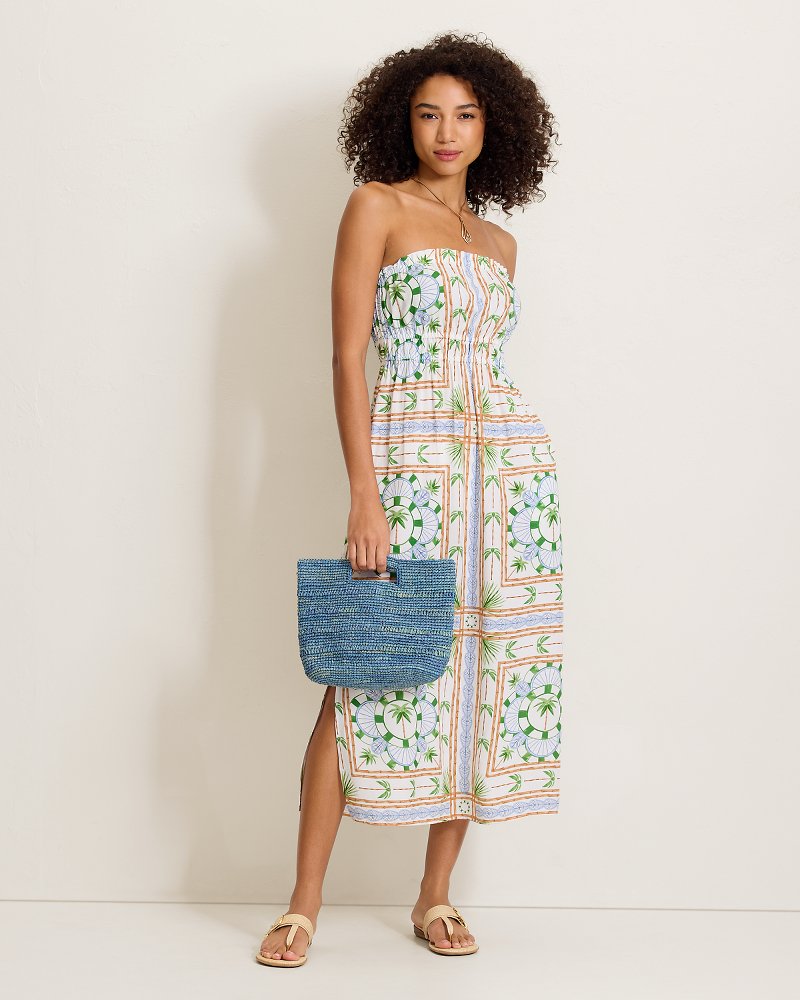 Poolside Palms Strapless Midi Coverup Dress