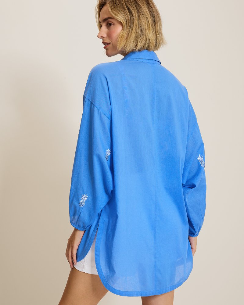 Catalina Coast Pineapple Embroidered Boyfriend Beach Shirt thumbnail 3