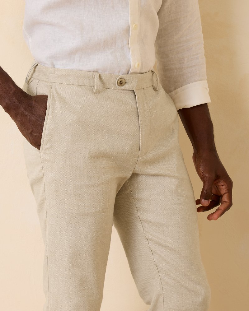 Linen-Blend Flat Front Pants