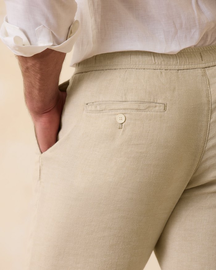 Linen-blend Pull-on Pants - Khaki green - Ladies
