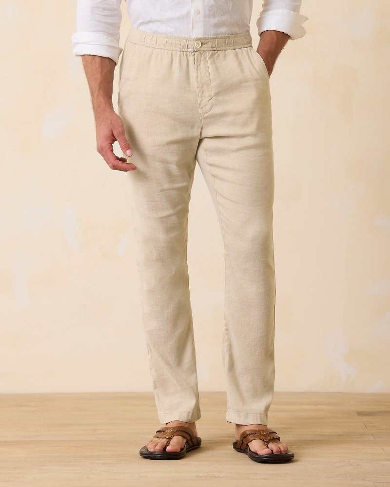 Khaki Linen Blend Drawstring Waist Wide Leg Trousers