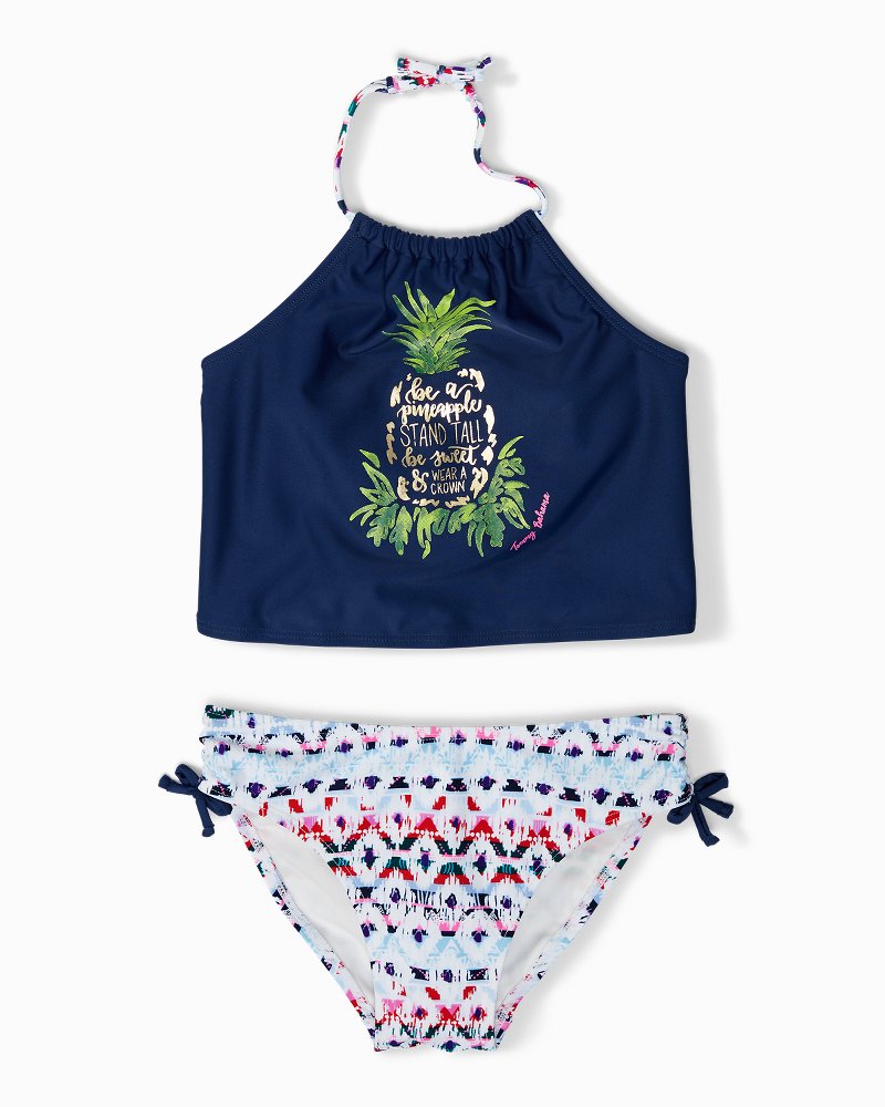 Little Girls' Pineapple Ikat Cropped Tankini Set