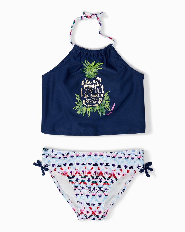 Little Girls’ Pineapple Ikat Cropped Tankini Set