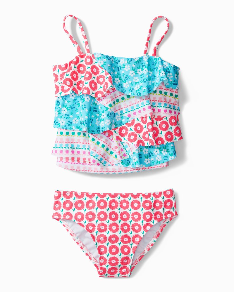 Little Girls' Mixed Floral Tankini Swim Set