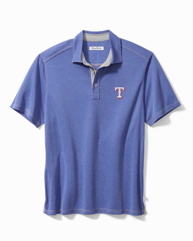 Tommy Bahama Polo Shirt Medium Adult Blue Texas Rangers Baseball Lyocell  Mens M