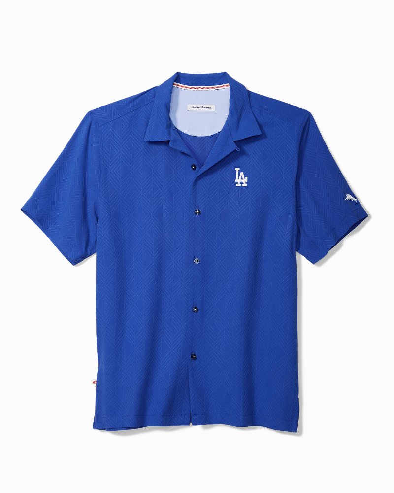 Tommy Bahama Men Button Down Shirt Medium Blue Baseball LA Dodgers Short  Sleeve
