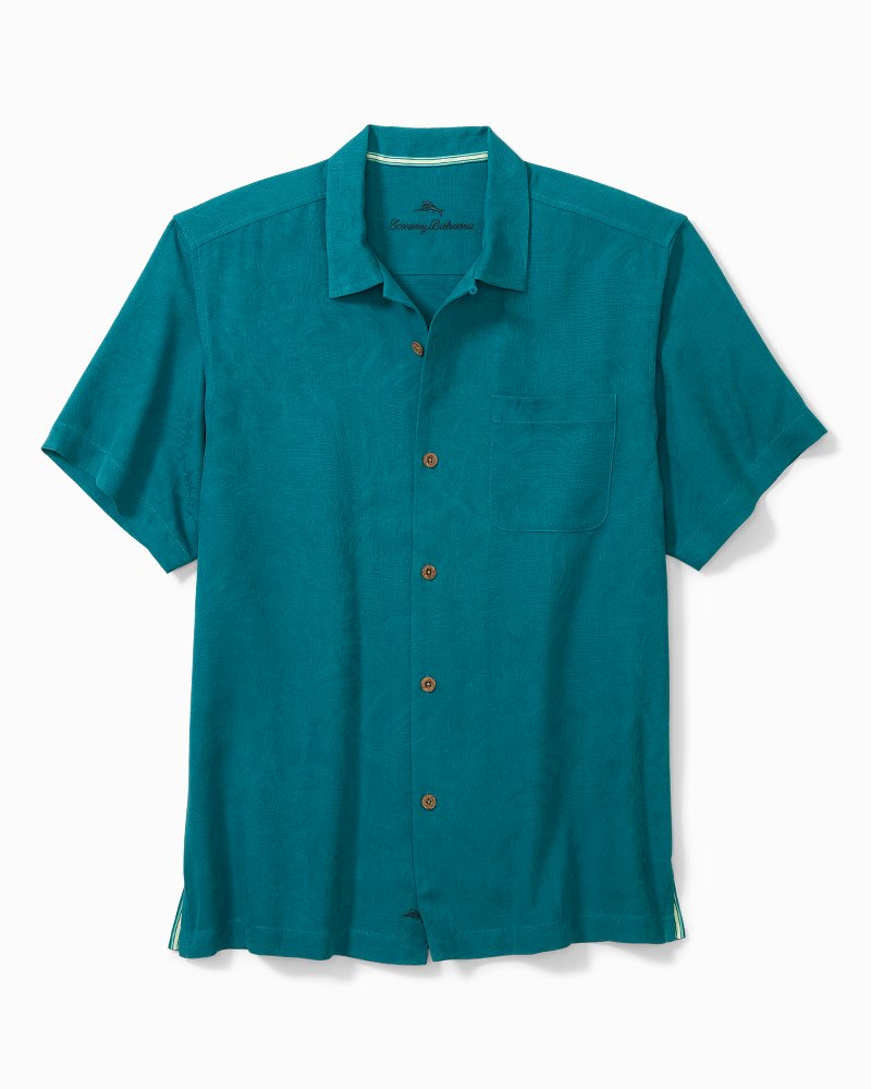 Tommy Bahama Shirt Size Large Mens Blue Green Short Sleeve Silk