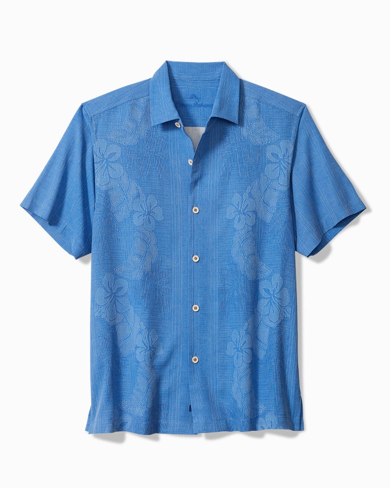 Tommy Bahama Shirt Size Large Mens Blue Green Short Sleeve Silk