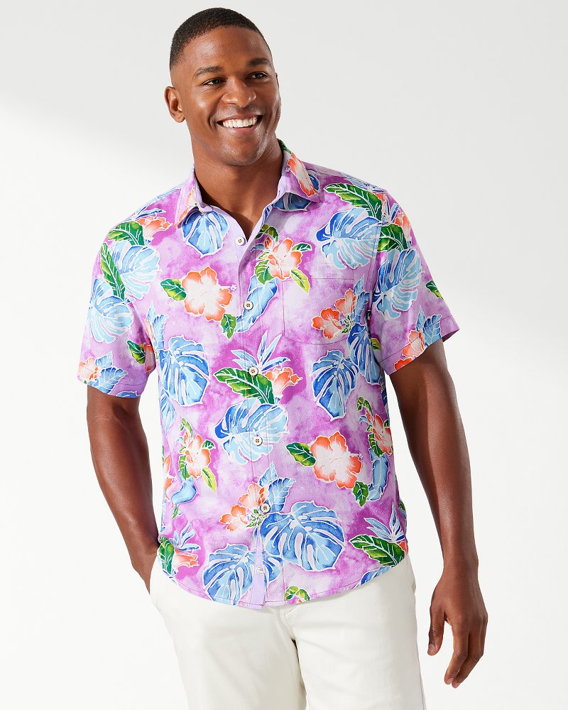 Tampa Bay Rays Tommy Bahama Jungle Shade Silk Camp Button-Up Shirt - Navy