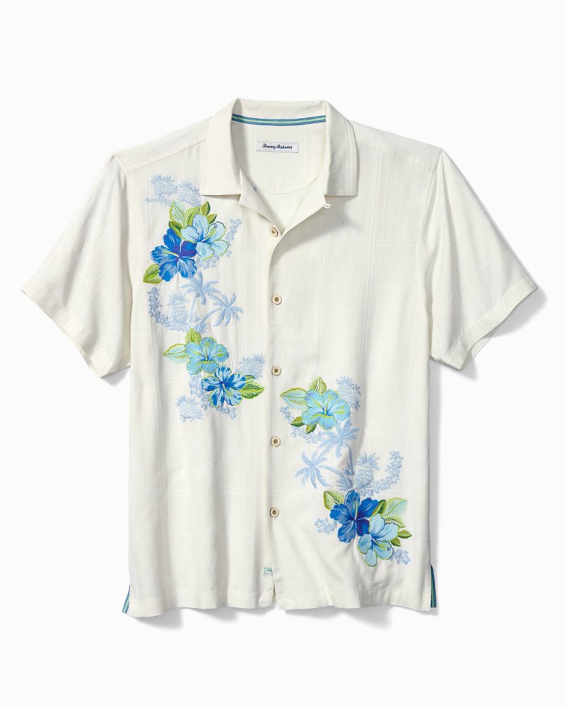 Tommy Bahama University of Michigan Ivory White Azule Oasis Silk Camp Shirt