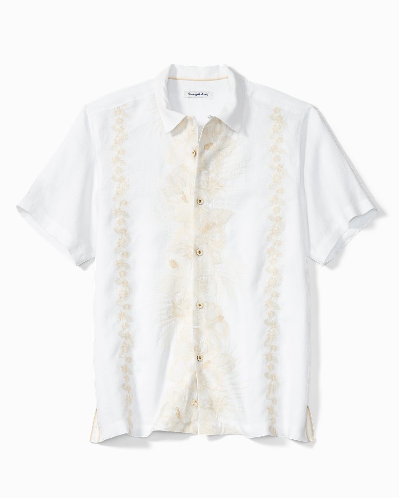Tommy Bahama University of Michigan Ivory White Azule Oasis Silk Camp Shirt