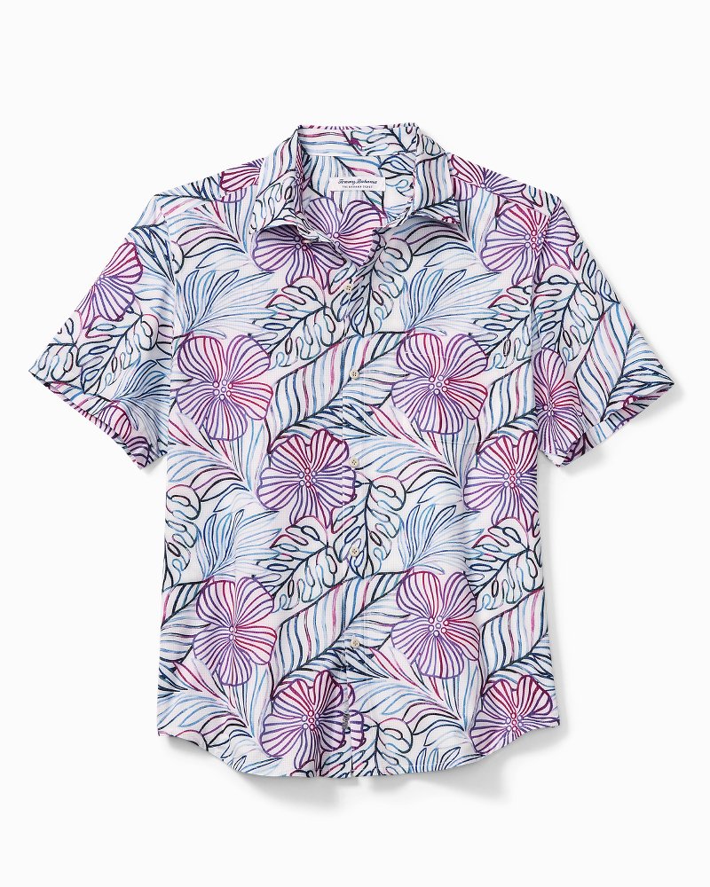 Tommy Bahama IslandZone Bahama Coast Monstera Lines Tropical Print  Short-Sleeve Woven Shirt | Dillard's