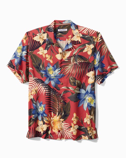 Tommy Bahama Hawaiian Silk Shirt Blue Floral Short Sleeve Size Large Kleding Herenkleding Overhemden & T-shirts Overhemden 