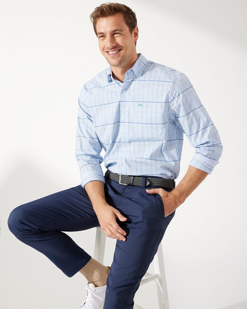 Sarasota Stretch Merlot IslandZone® Plaid Shirt