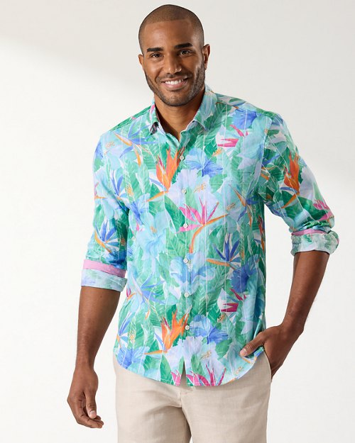Barbados Breeze Airy Blooms Stretch-Linen Shirt