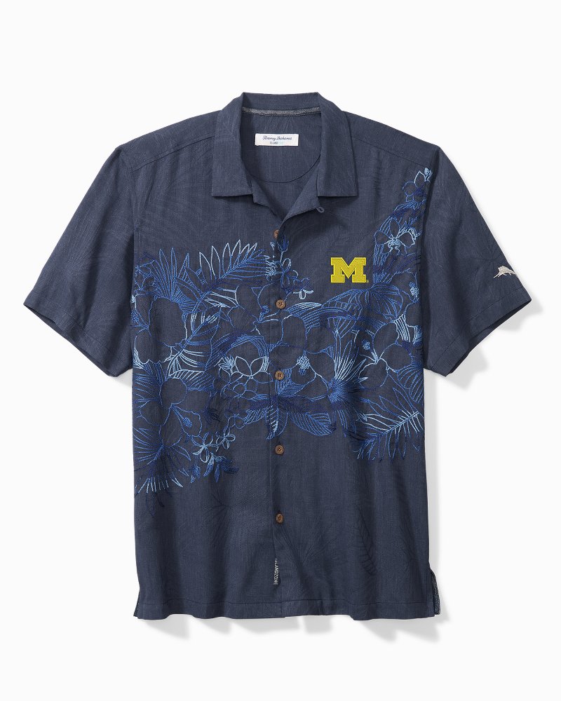 Tommy Bahama University of Michigan Continental White Tide Breaker Camp  Shirt