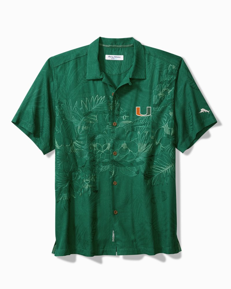 Men's Tommy Bahama Green Miami Hurricanes Big & Tall Coast Luminescent Fronds IslandZone Button-Up Camp Shirt