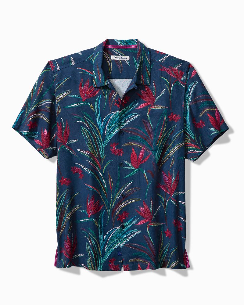 Tommy Bahama Shirt Mens Sz XL Button Up Navy Blue Texas Rangers Clutch Play  Silk