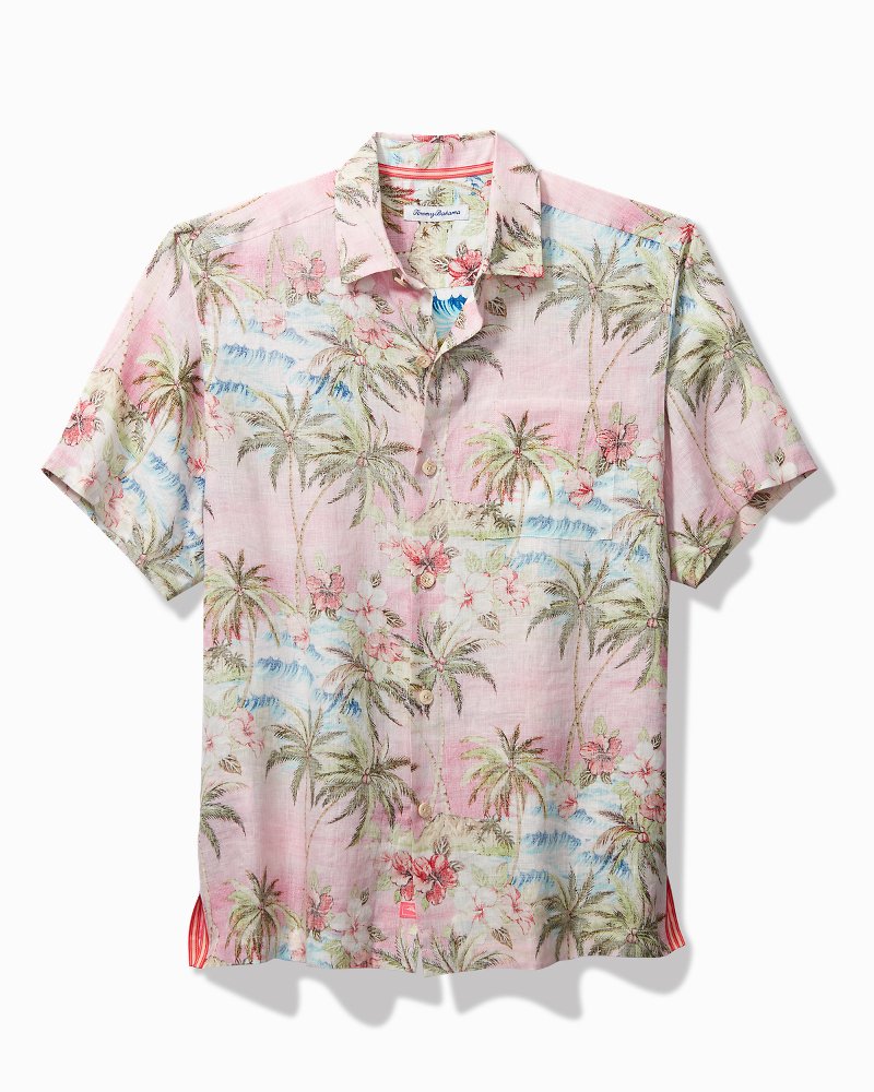 Tommy Bahama Men's Oatmeal Sport Printed Reign Forest Fronds Short Sleeve  Shirt - Maroon U