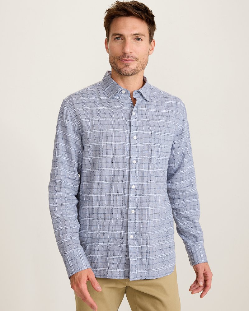 Barbados Breeze Playa Plaid Stretch-Linen Shirt