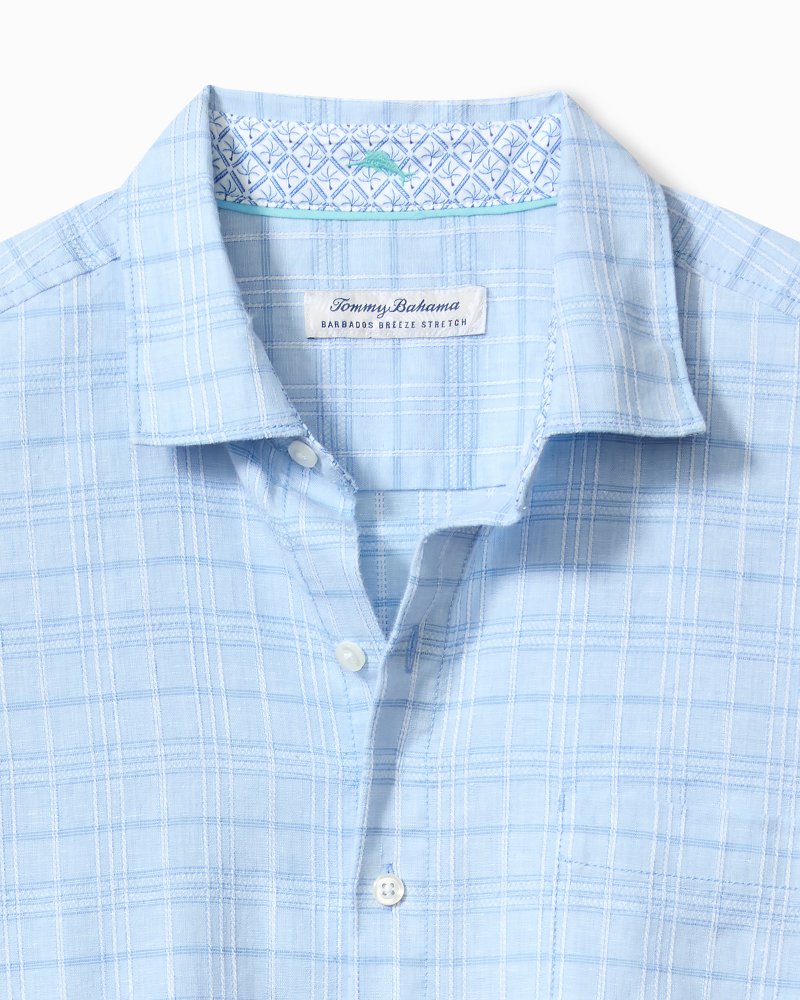 Barbados Breeze Playa Plaid Stretch-Linen Long-Sleeve Shirt