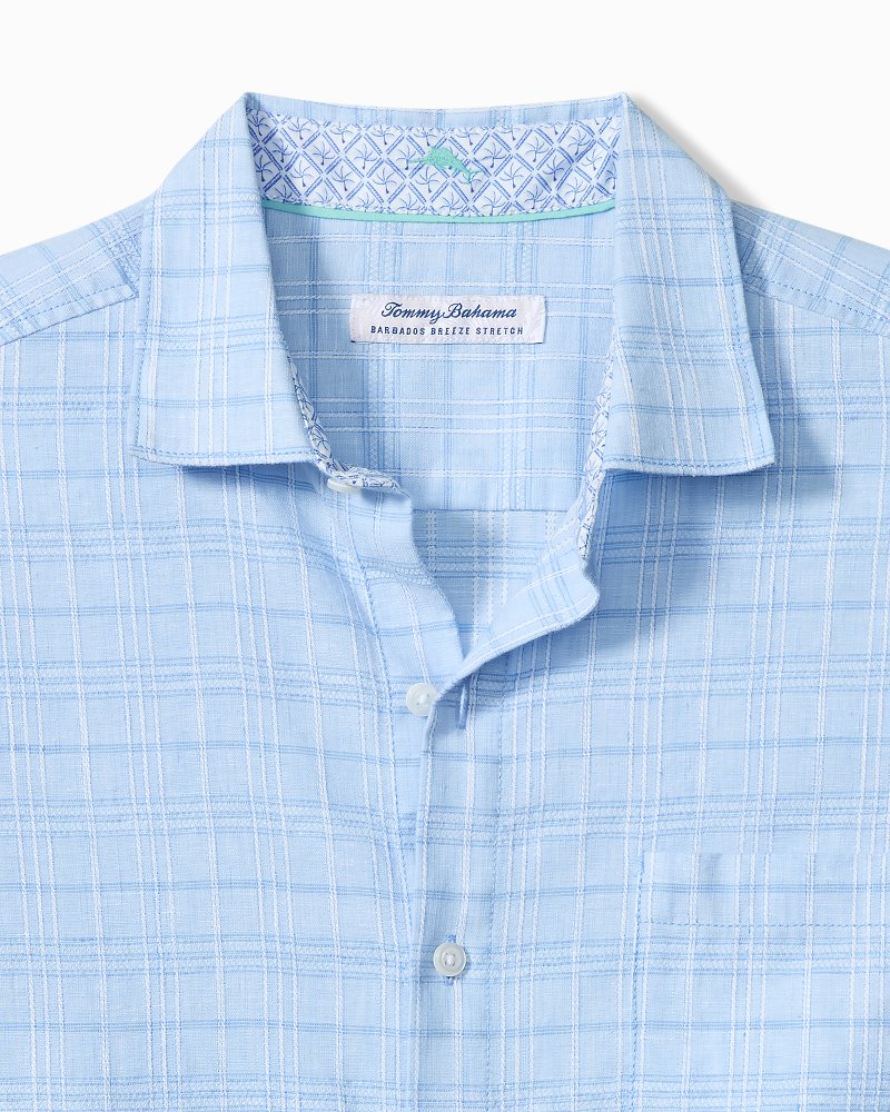Thumbnail for Barbados Breeze Playa Plaid Stretch-Linen Shirt