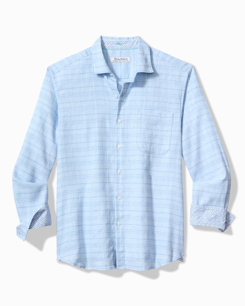 Barbados Breeze Playa Plaid Stretch-Linen Long-Sleeve Shirt