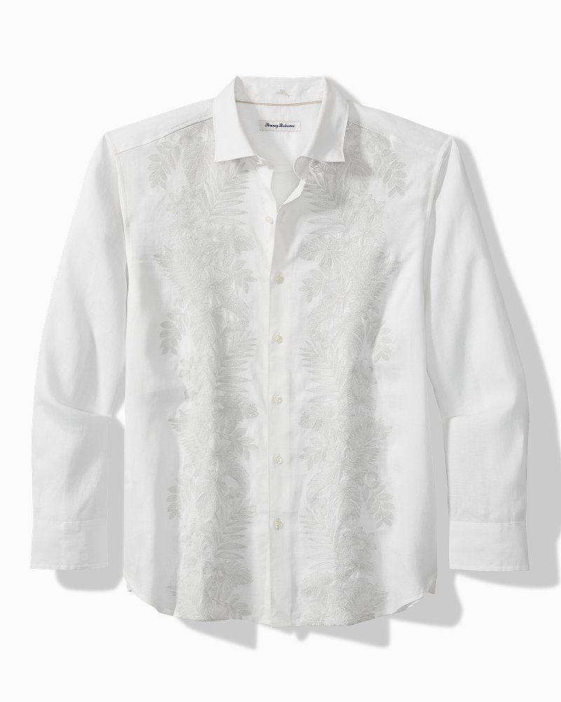 Tommy Bahama Men's Long Sleeve Sea Glass Breezer Woven Shirt, White, 2XL