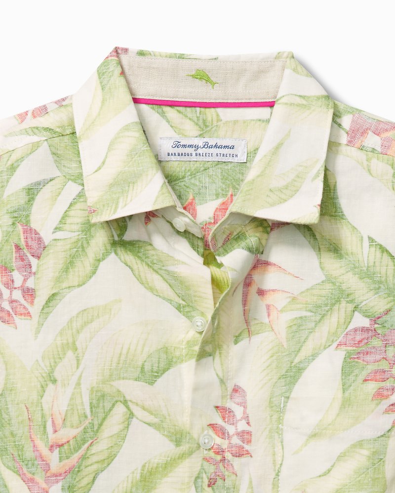 Barbados Breeze Calypso Fronds Stretch-Linen Shirt
