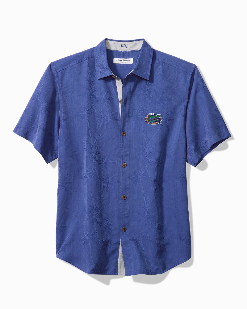 Men's Tommy Bahama Gray LSU Tigers Coconut Point Frondly Fan Camp  IslandZone Button-Up Shirt